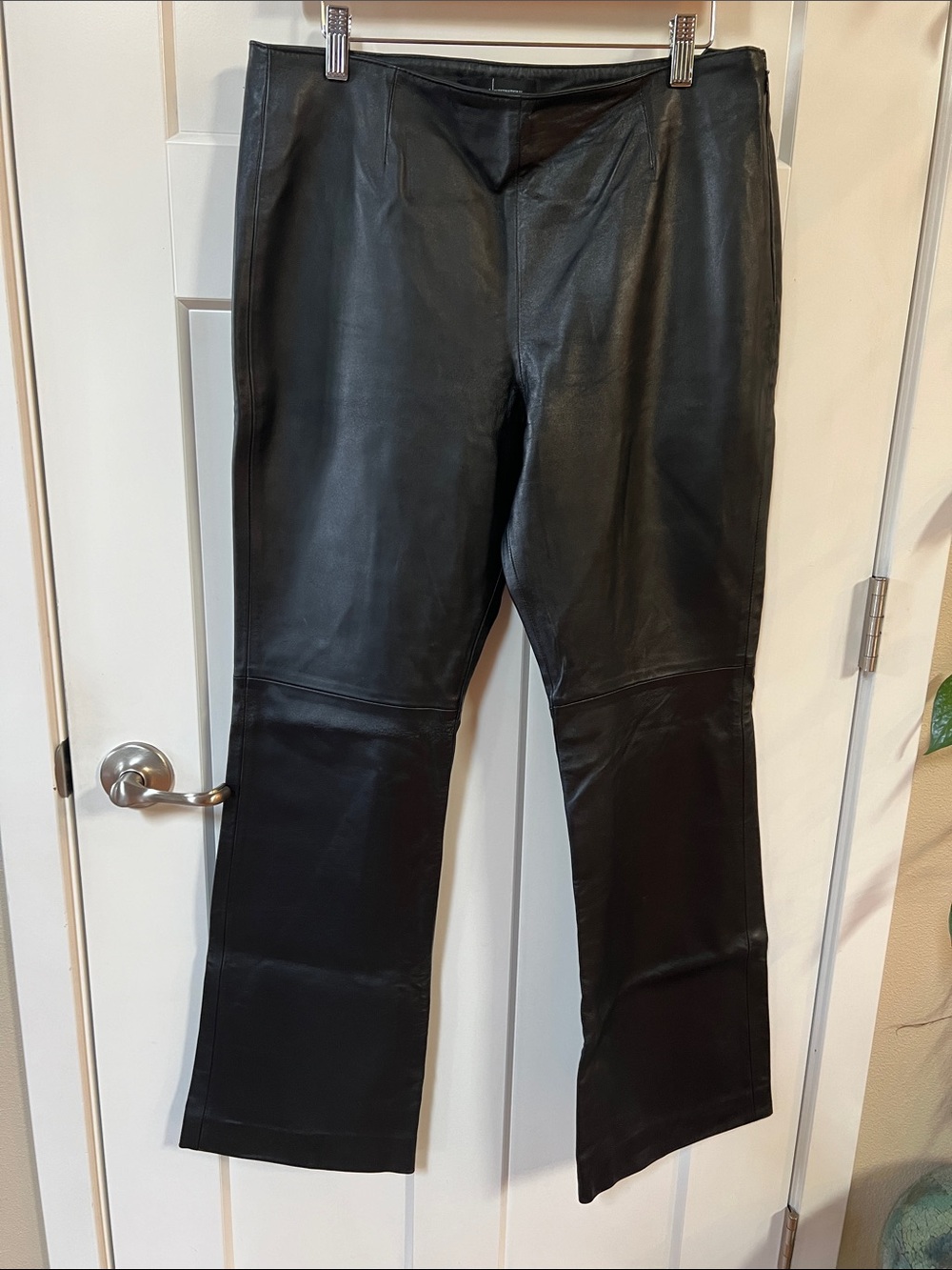 Moda International Black Leather Boot-Cut Pants